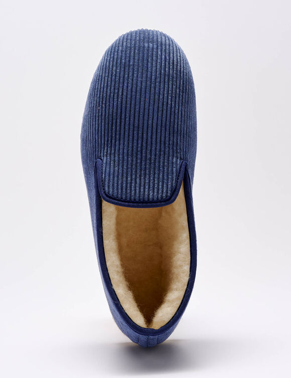 Charentaises silencieuses velours fourr&eacute;es laine (bleu marine)