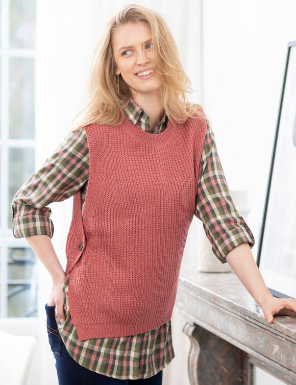Pull sans manches, forme boite (bois de rose)