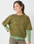 Pull loose manches coudes, laine et mohair m&eacute;lang&eacute;s (vert mousse)