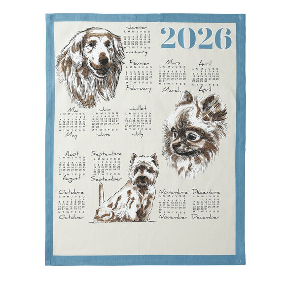 Kalenderdroogdoek : honden, katten, bergdieren - set van 3 (blauw + oranje + terracotta)