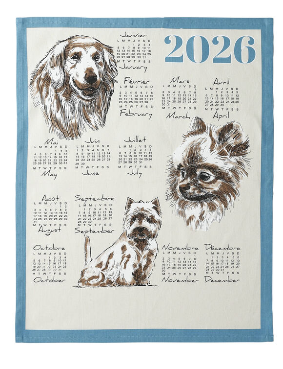 Torchon calendrier chiens chats animaux montagne - lot de 3 (bleu + orange + terracotta)