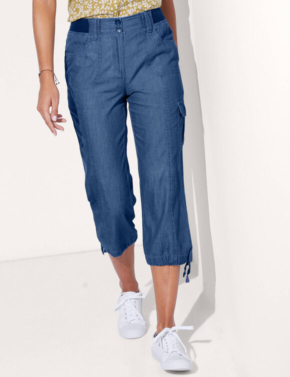 3/4-broek in denim met tricot tailleband (stone)