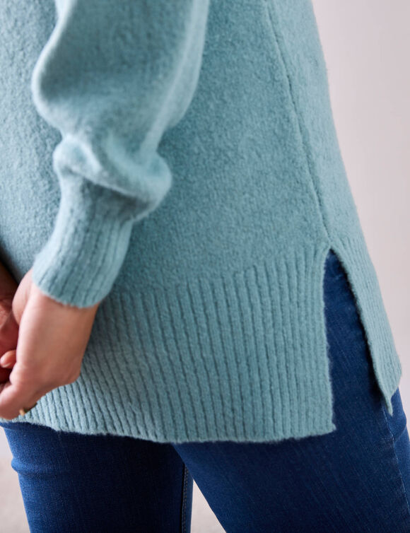 Pull tunique col camionneur zippé (turquoise grisé)