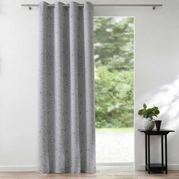 Rideau occultant imprimé petites feuilles (gris perle)