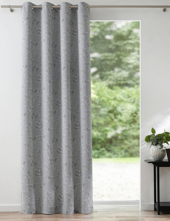 Rideau occultant imprimé petites feuilles (gris perle)