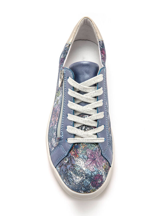 Leren sneakers met bovenwerk in 2 materialen - grote breedte (blauw)