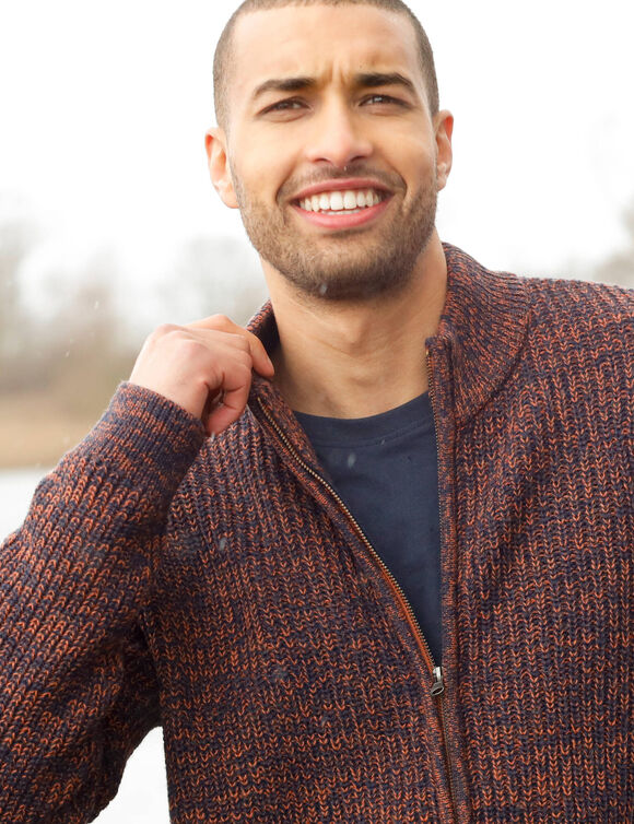 Gilet zippé côte anglaise 30% laine (orange mouliné)
