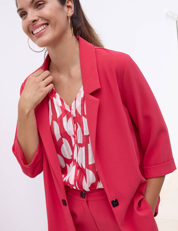 Veste manches 3/4, cr&ecirc;pe fluide (rouge)