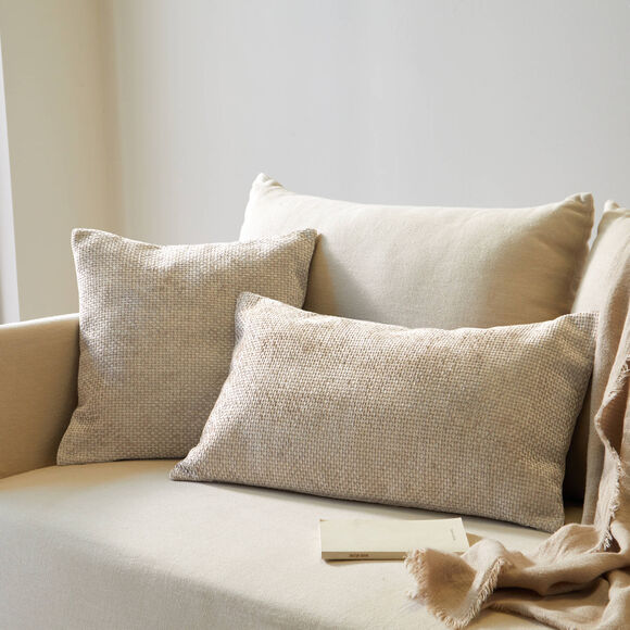 Housse de coussin unie tissage chenille - lot de 2 (sable)