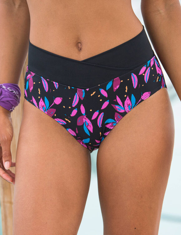 Culotte de bain taille haute Lokia - forme maxi (noir / fuchsia)