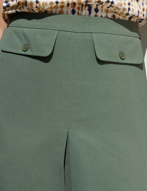 Jupe trap&egrave;ze avec pli creux, en cr&ecirc;pe (kaki)