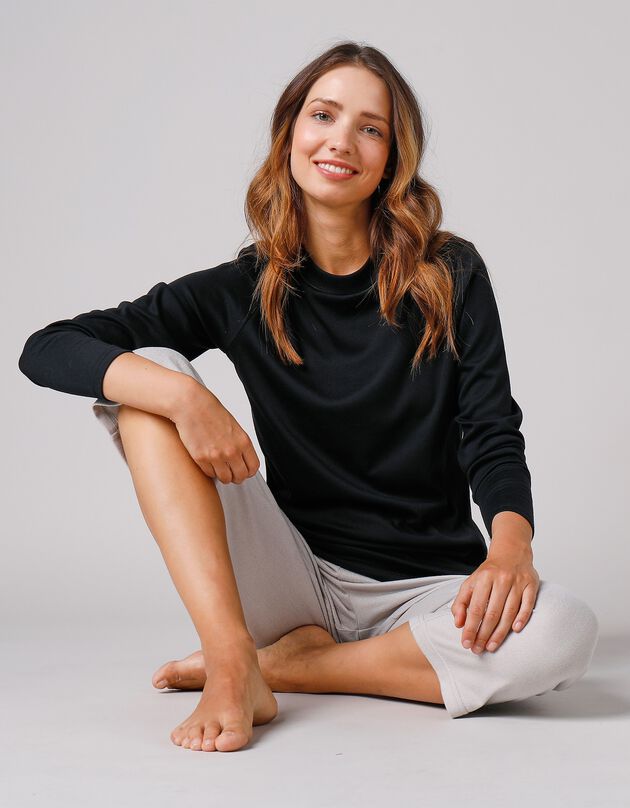 Thermisch T-shirt met opstaand kraagje - lange mouwen (zwart)