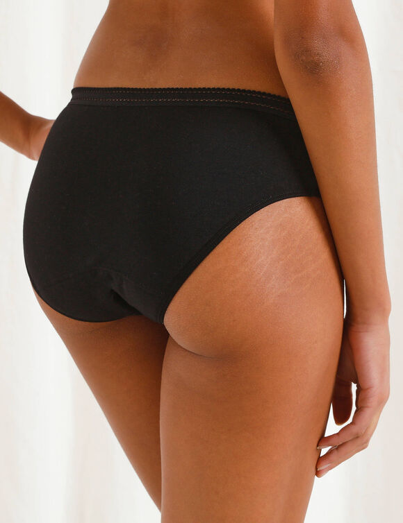 Slip menstruel en coton biologique (**) lavable - flux abondant (noir)