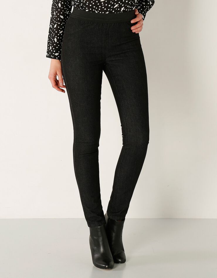 Jegging in denim met elastische taille, kleine lengte, black Jegging in denim met elastische taille, kleine lengte, black, hi-res image number 0