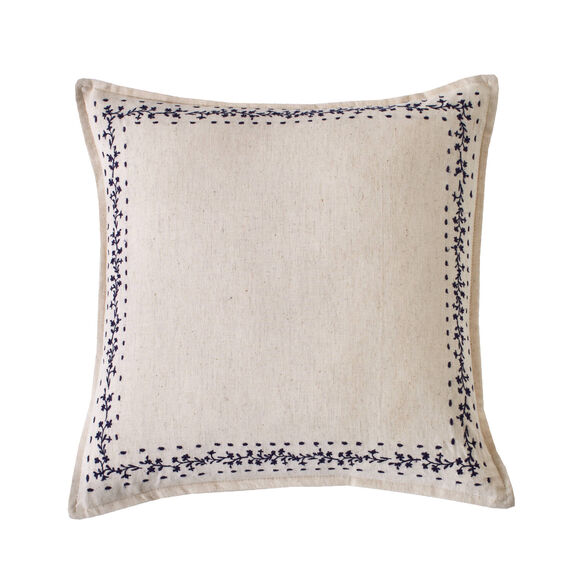 Coussin encadrement brod&eacute; Folk (naturel / bleu)