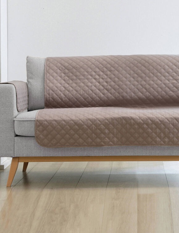 Prot&egrave;ge-salon antiglisse microfibre matelass&eacute; (taupe)