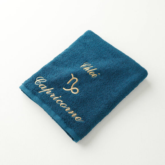 Serviettes de bain brodées Capricorne personnalisable - 420g/m2 (bleu paon)