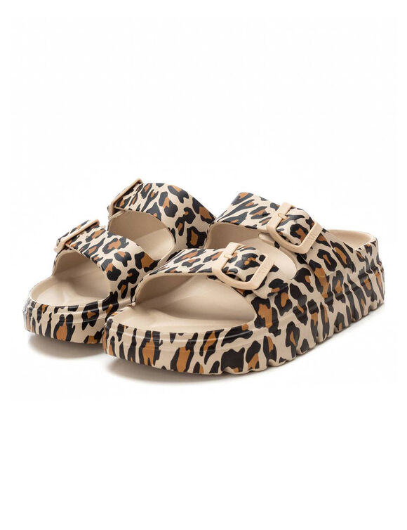 Mules 2 boucles imprimées léopard (beige / noir)