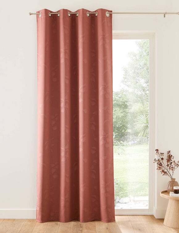 Verduisterend gordijn met damastpatroon met plantenmotief en oogringetjes (terracotta)