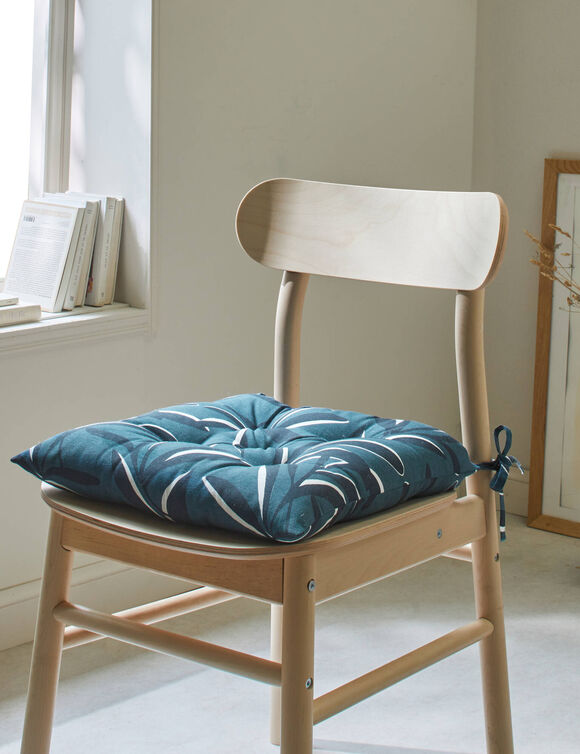 Galette de chaise carrée imprimé feuillage - lot de 2 (bleu grisé)
