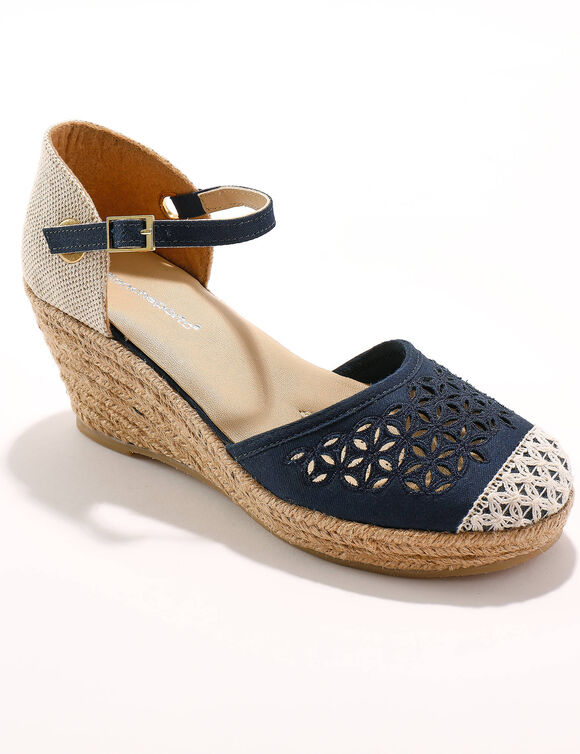 Espadrilles met sleehak en bovenwerk in macramé (marineblauw)