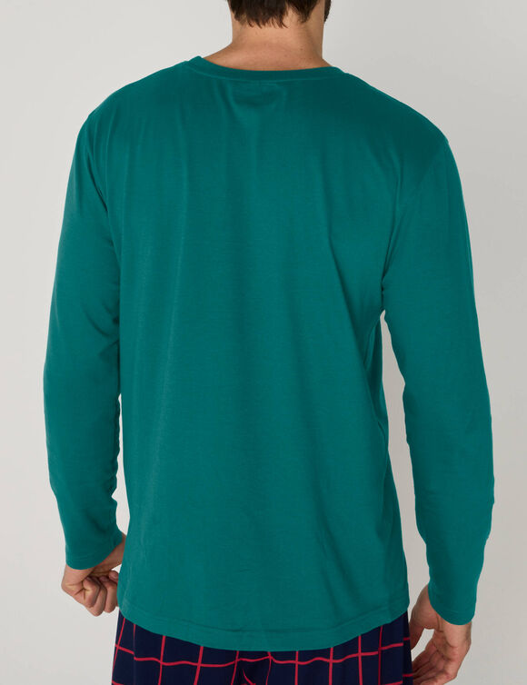 T-shirt pyjama motif plac&eacute; manches longues (vert)