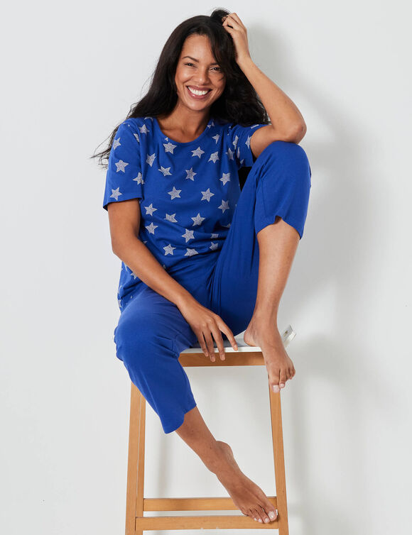 Pyjama court imprimé étoiles (bleu dur)