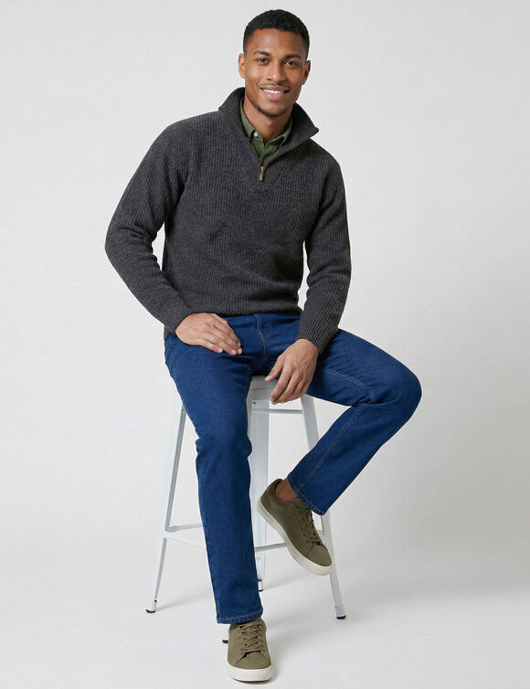 Pull col camionneur c&ocirc;te anglaise 30% laine (gris anthracite)