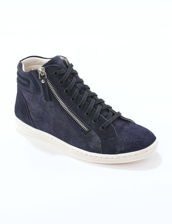 Basket montantes zippées en cuir souple effet irisé (marine)