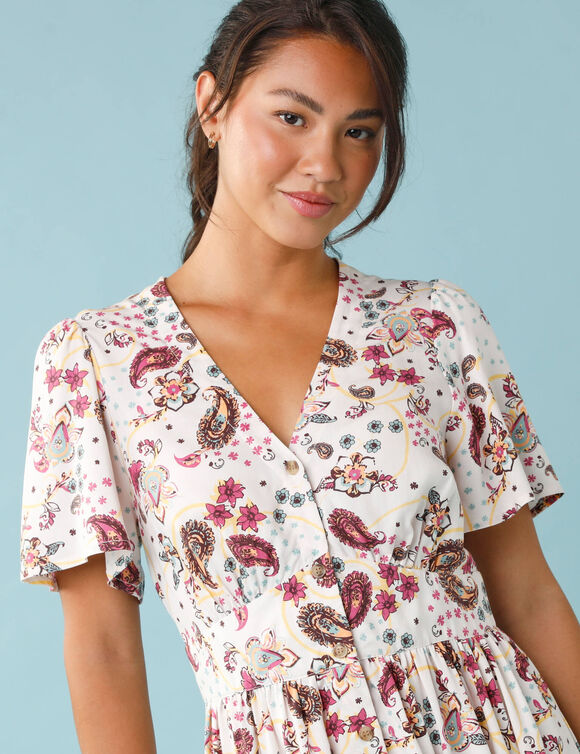 Robe longue boutonn&eacute;e imprim&eacute;e, Sp&eacute;cial Petites  (&eacute;cru)