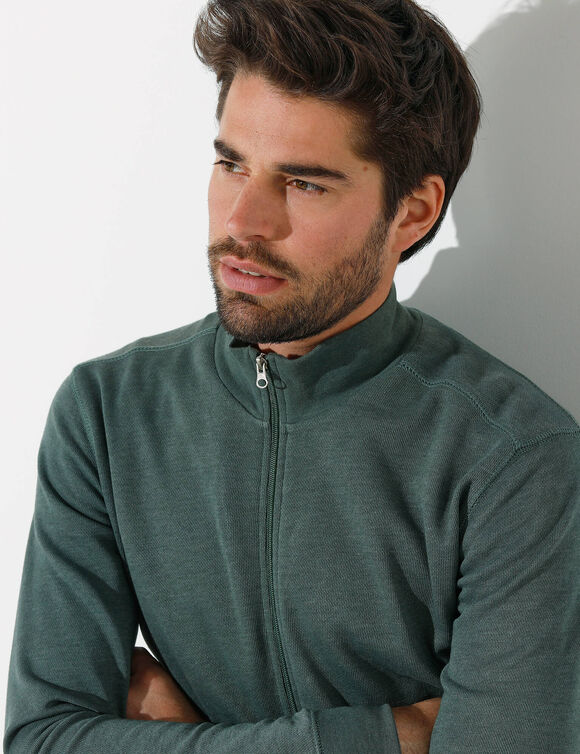 Sweat entièrement zippé uni (vert foncé)