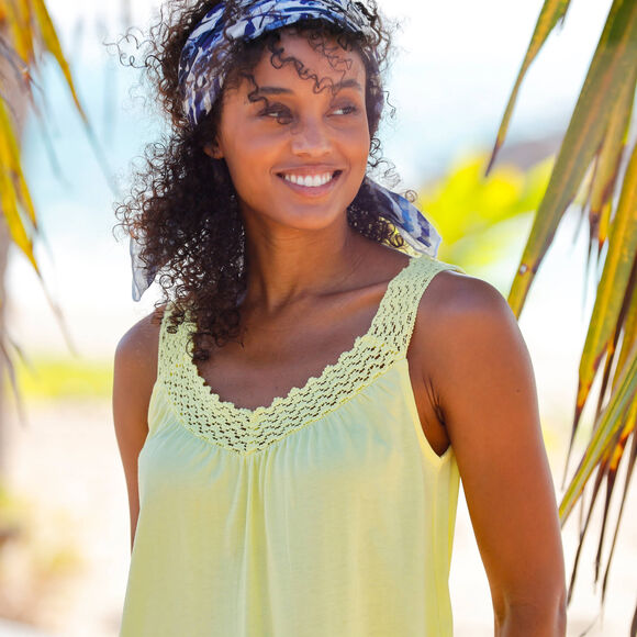 D&eacute;bardeur macram&eacute;, coton-viscose (jaune)