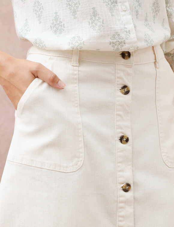 Jupe longue &eacute;vas&eacute;e boutonn&eacute;e devant, twill stretch (&eacute;cru)