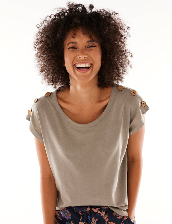Effen T-shirt met knoopdetail, jerseytricot (lichtkaki)