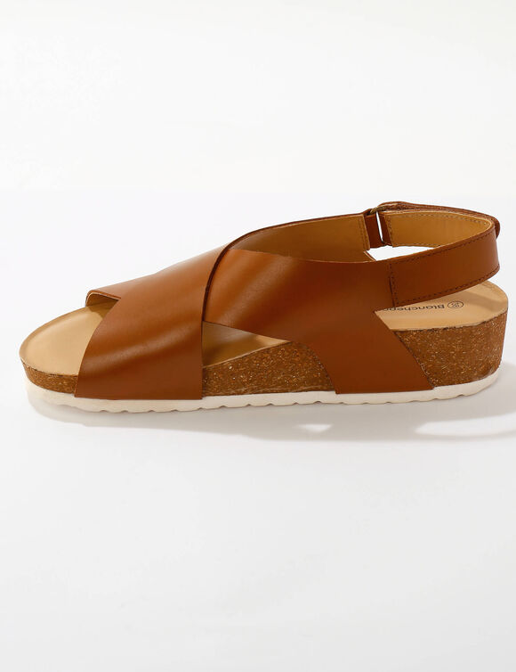 Sandales cuir compensées à brides (caramel)