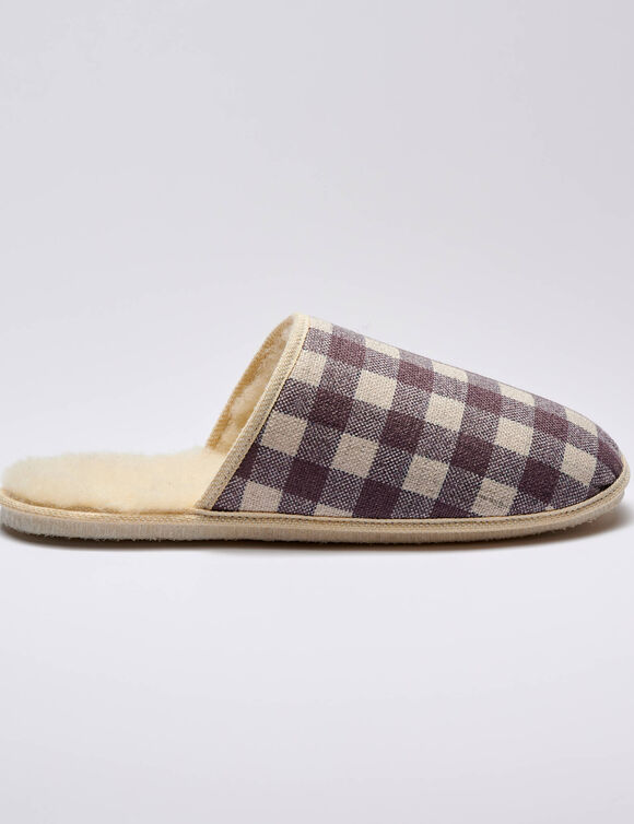 Mules silencieuses carreaux fourrées laine (taupe)