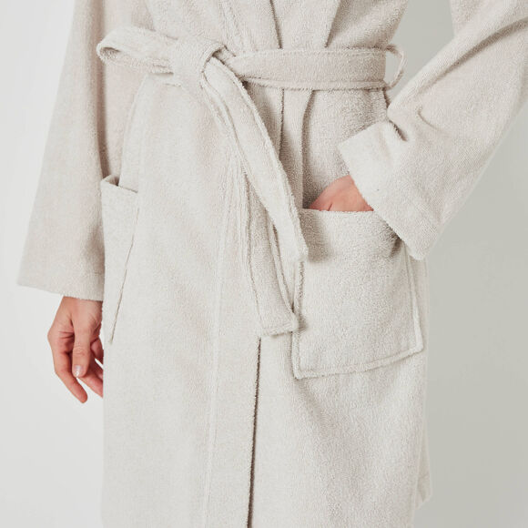 Peignoir court adulte col kimono éponge bouclette (sable)