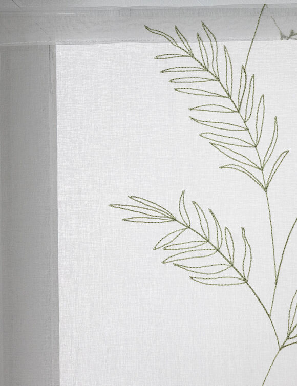 Vitrage voile brodé grandes feuilles - la paire (amande)