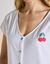T-shirt col V boutonné brodé cerises (blanc)
