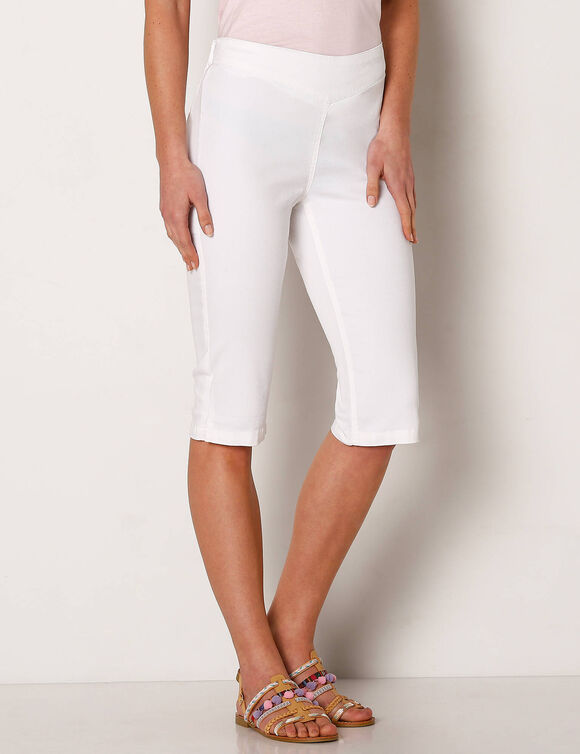 Corsaire toile stretch, effet ventre plat (blanc)