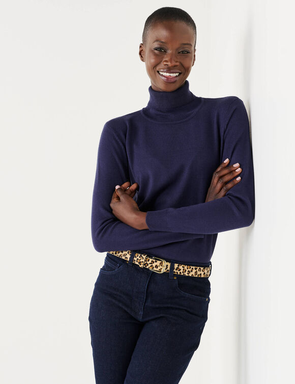 Pull col roul&eacute;, toucher doux (marine)
