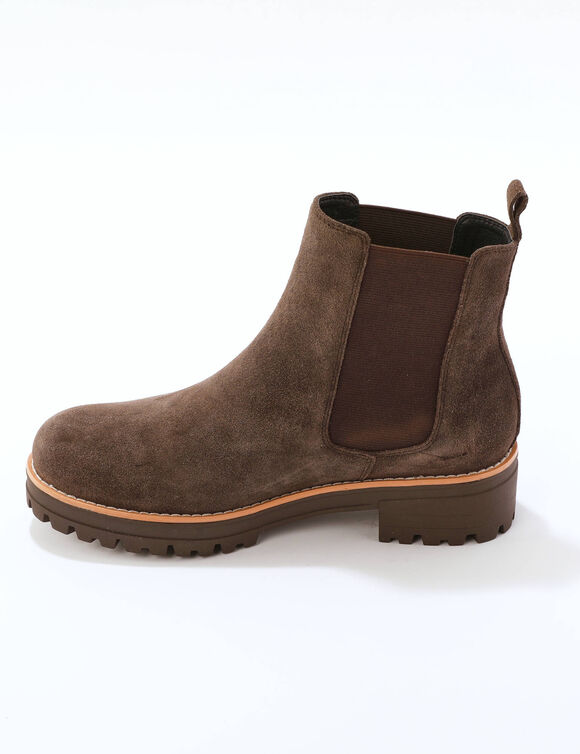 Boots chelsea cro&ucirc;te de cuir, semelle crant&eacute;e &eacute;paisse (chocolat)