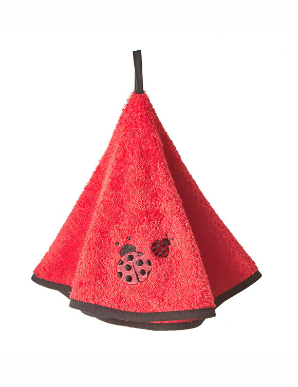 Ronde droogdoeken in badstof, geborduurd lieveheersbeestje - set van 2 (rood)