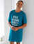 Maxi-pyjama-T-shirt bedrukt met motief &bdquo;wekker aan de gang&ldquo; (eendenblauw)
