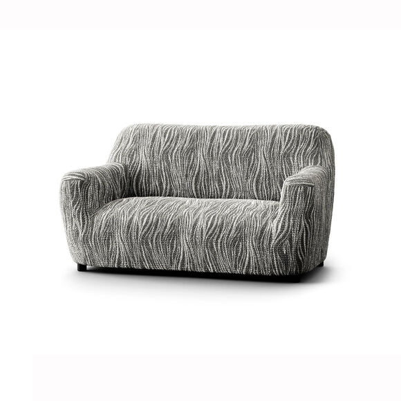 Housse bi-extensible microfibre imprimé vagues pour fauteuil et canapé (gris)