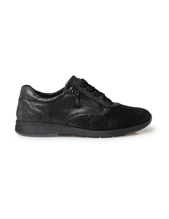 Derbies zippées et lacées en cuir et textile extensible (noir)