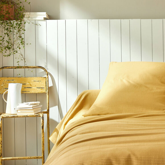 Jeté de lit uni tissé coton (miel)