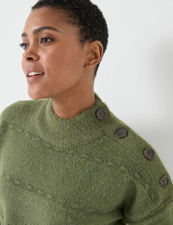 Pull col montant, maille poilue fantaisie (vert tilleul)