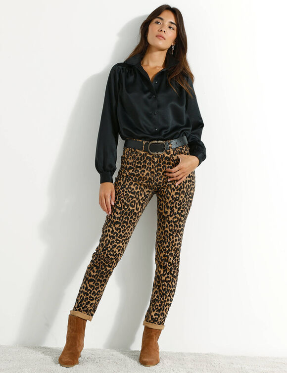 Chemise volume ample unie, satin (noir)