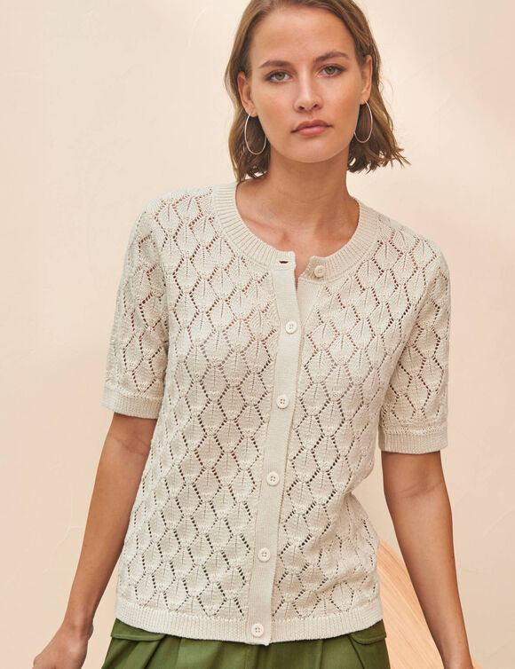 Vest met korte mouwen, ajourtricot (ecru)